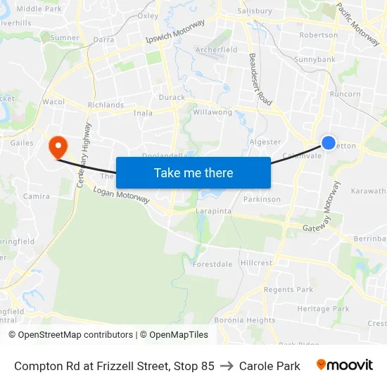 Compton Rd at Frizzell Street, Stop 85 to Carole Park map
