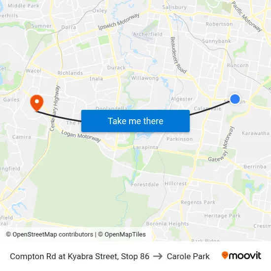 Compton Rd at Kyabra Street, Stop 86 to Carole Park map