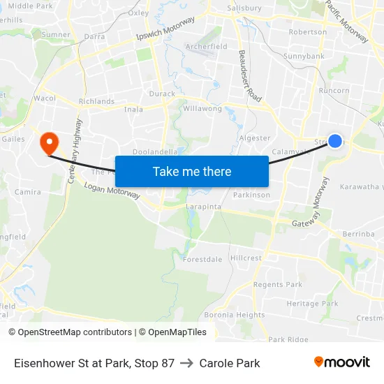 Eisenhower St at Park, Stop 87 to Carole Park map