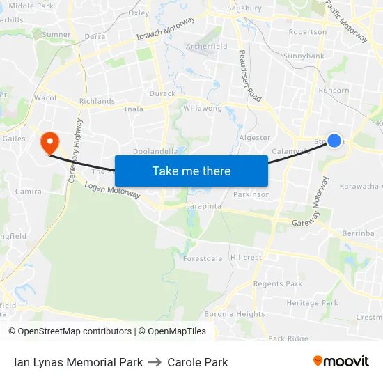 Ian Lynas Memorial Park to Carole Park map
