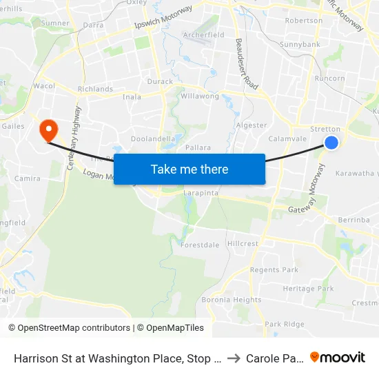 Harrison St at Washington Place, Stop 90 to Carole Park map