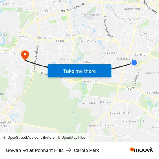 Gowan Rd at Pennant Hills to Carole Park map