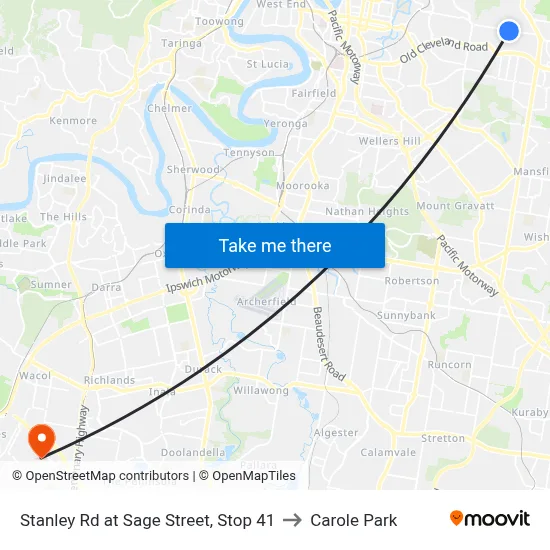 Stanley Rd at Sage Street, Stop 41 to Carole Park map
