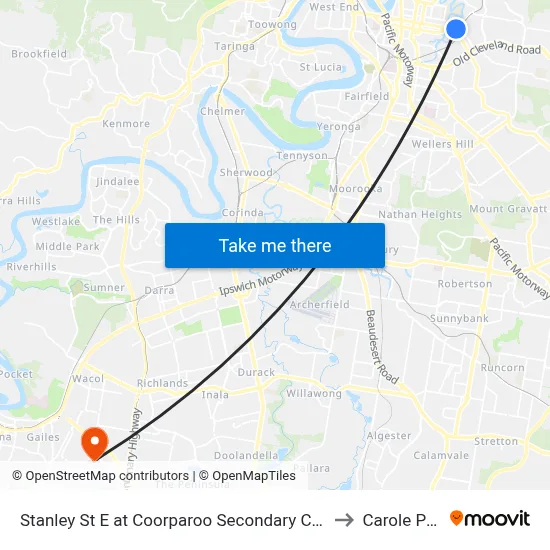 Stanley St E at Coorparoo Secondary College to Carole Park map