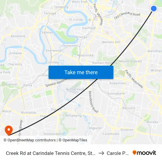 Creek Rd at Carindale Tennis Centre, Stop 46 to Carole Park map