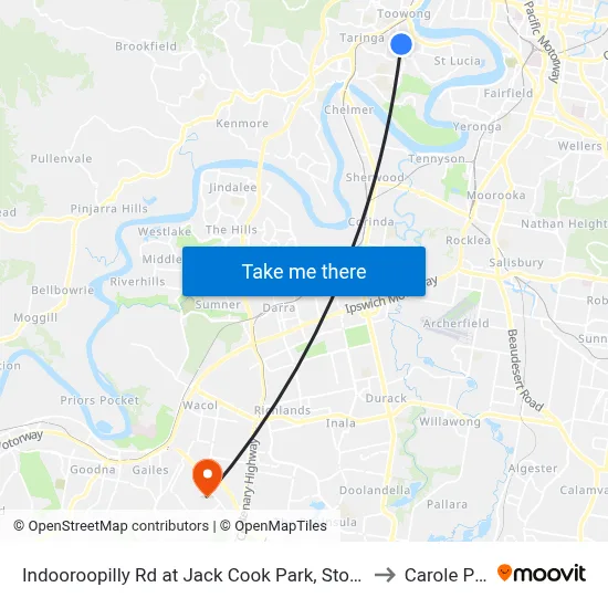 Indooroopilly Rd at Jack Cook Park, Stop 18/19 to Carole Park map