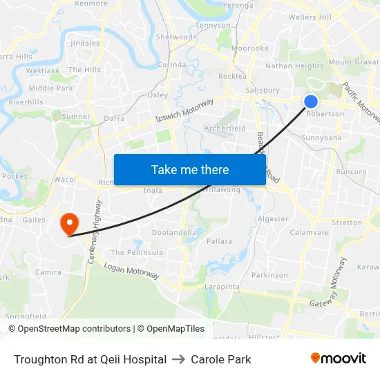 Troughton Rd at Qeii Hospital to Carole Park map