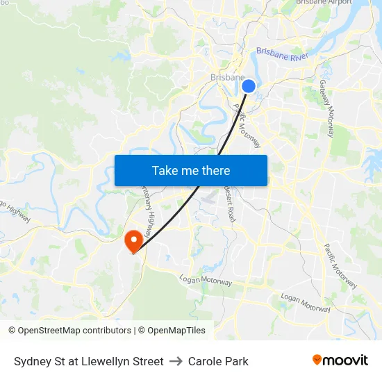 Sydney St at Llewellyn Street to Carole Park map