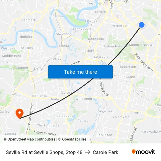 Seville Rd at Seville Shops, Stop 48 to Carole Park map