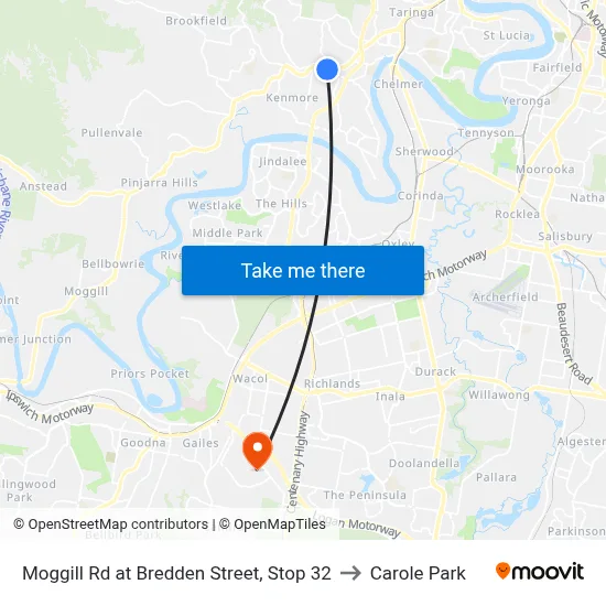 Moggill Rd at Bredden Street, Stop 32 to Carole Park map