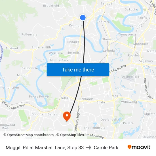 Moggill Rd at Marshall Lane, Stop 33 to Carole Park map