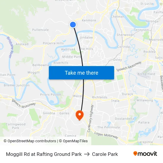 Moggill Rd at Rafting Ground Park to Carole Park map