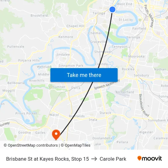 Brisbane St at Kayes Rocks, Stop 15 to Carole Park map