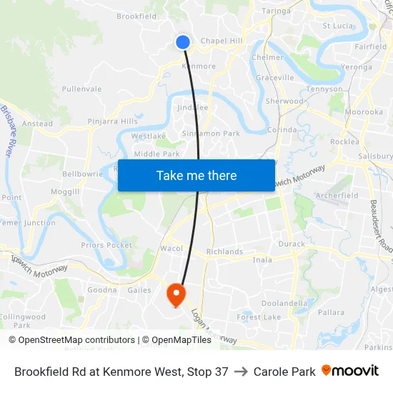 Brookfield Rd at Kenmore West, Stop 37 to Carole Park map