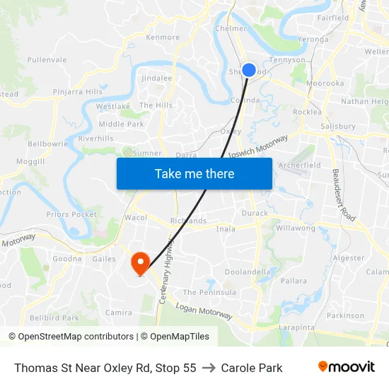 Thomas St Near Oxley Rd, Stop 55 to Carole Park map