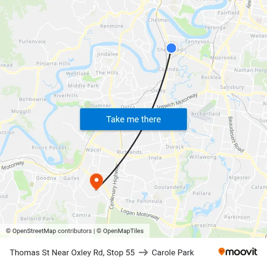 Thomas St Near Oxley Rd, Stop 55 to Carole Park map