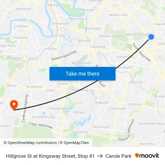 Hillgrove St at Kingsway Street, Stop 41 to Carole Park map