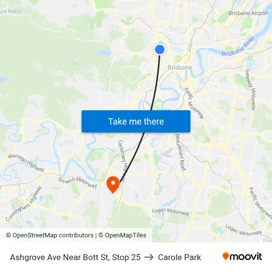 Ashgrove Ave Near Bott St, Stop 25 to Carole Park map