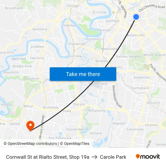 Cornwall St at Rialto Street, Stop 19a to Carole Park map