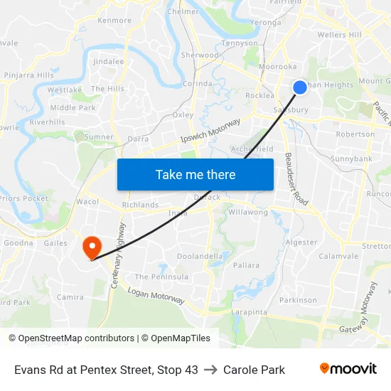 Evans Rd at Pentex Street, Stop 43 to Carole Park map
