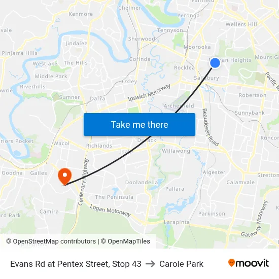 Evans Rd at Pentex Street, Stop 43 to Carole Park map