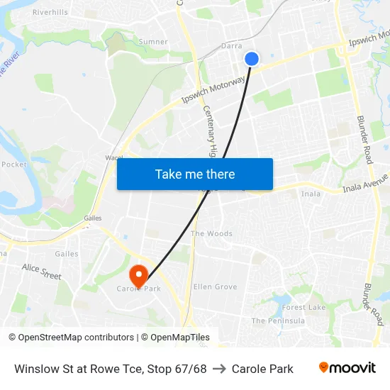 Winslow St at Rowe Tce, Stop 67/68 to Carole Park map