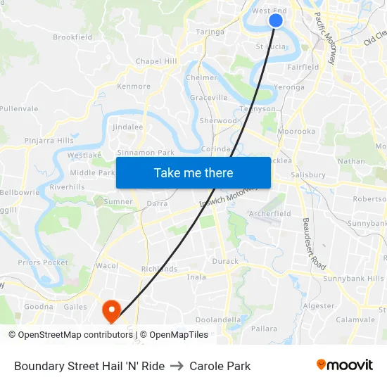 Boundary Street Hail 'N' Ride to Carole Park map
