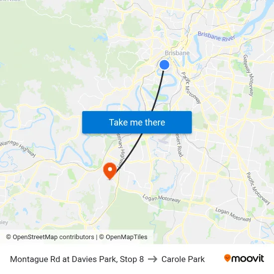 Montague Rd at Davies Park, Stop 8 to Carole Park map