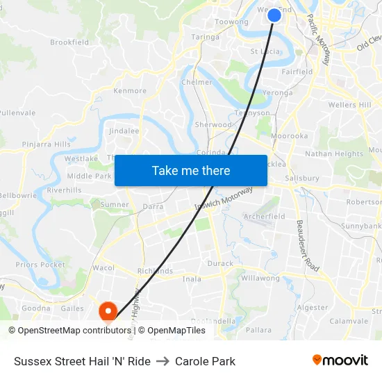 Sussex Street Hail 'N' Ride to Carole Park map
