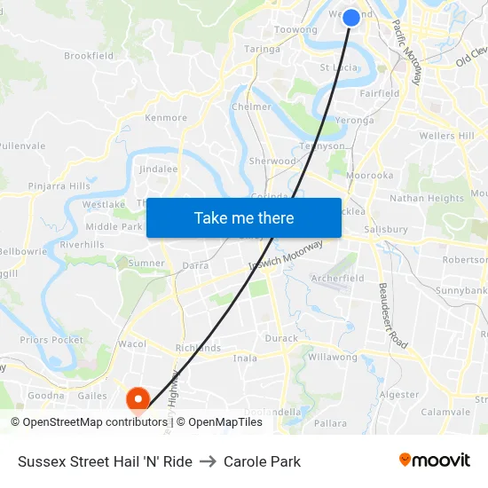 Sussex Street Hail 'N' Ride to Carole Park map