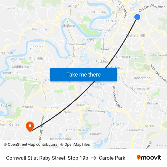 Cornwall St at Raby Street, Stop 19b to Carole Park map