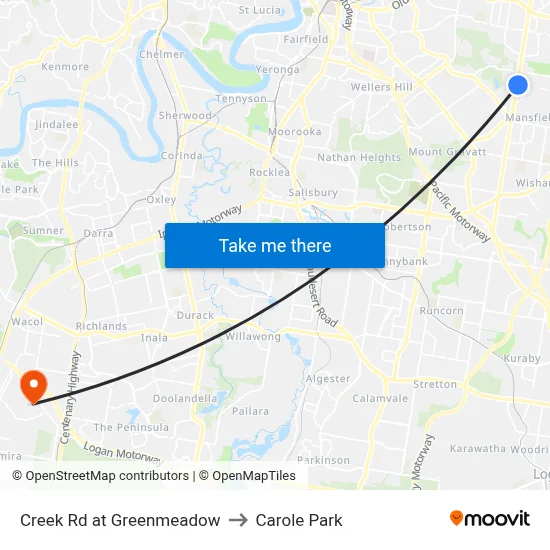 Creek Rd at Greenmeadow to Carole Park map