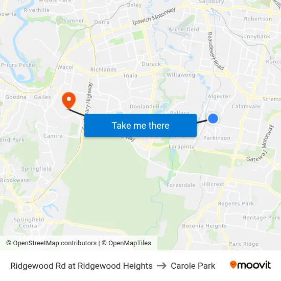 Ridgewood Rd at Ridgewood Heights to Carole Park map