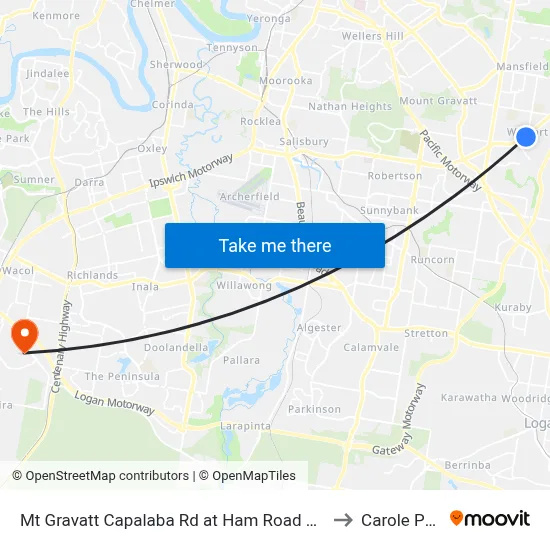 Mt Gravatt Capalaba Rd at Ham Road South to Carole Park map