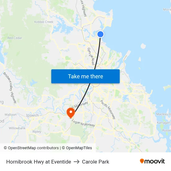 Hornibrook Hwy at Eventide to Carole Park map