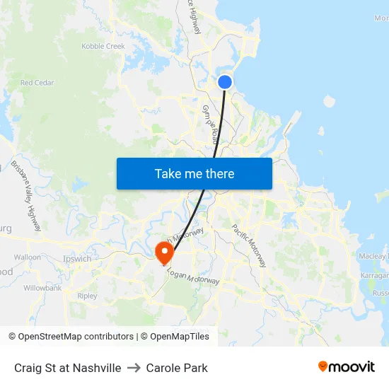Craig St at Nashville to Carole Park map