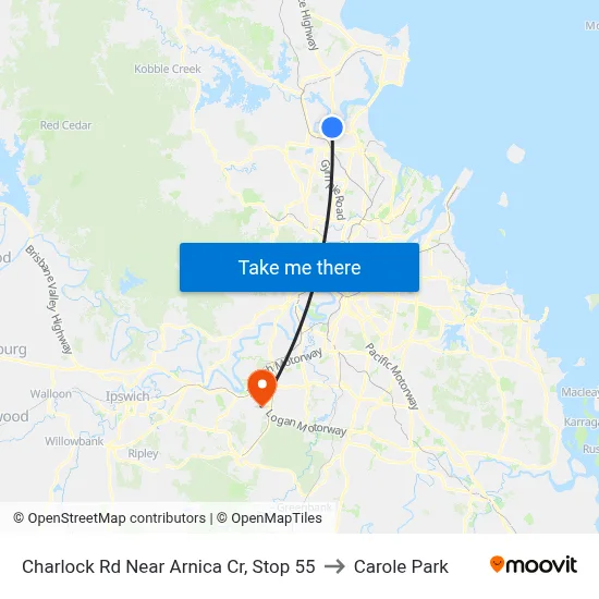 Charlock Rd Near Arnica Cr, Stop 55 to Carole Park map