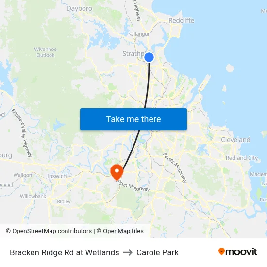 Bracken Ridge Rd at Wetlands to Carole Park map