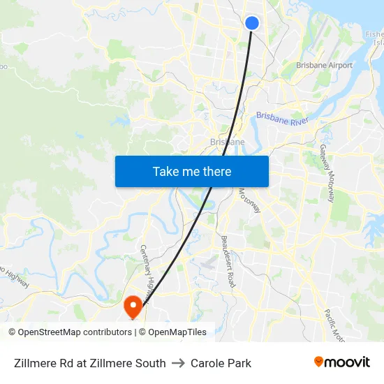 Zillmere Rd at Zillmere South to Carole Park map