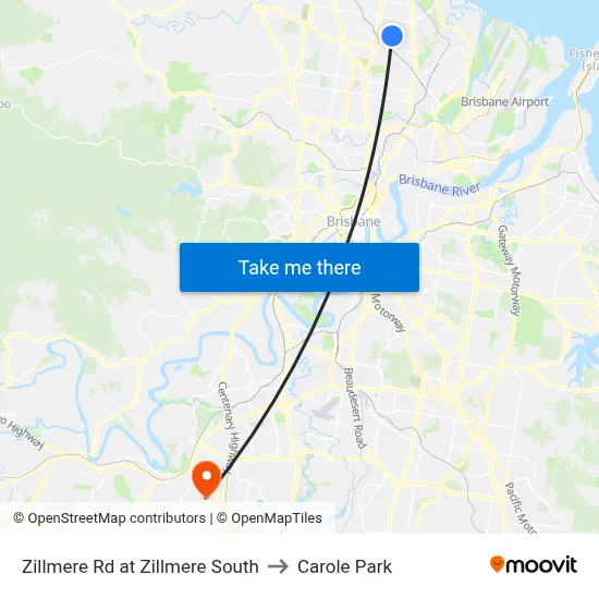 Zillmere Rd at Zillmere South to Carole Park map