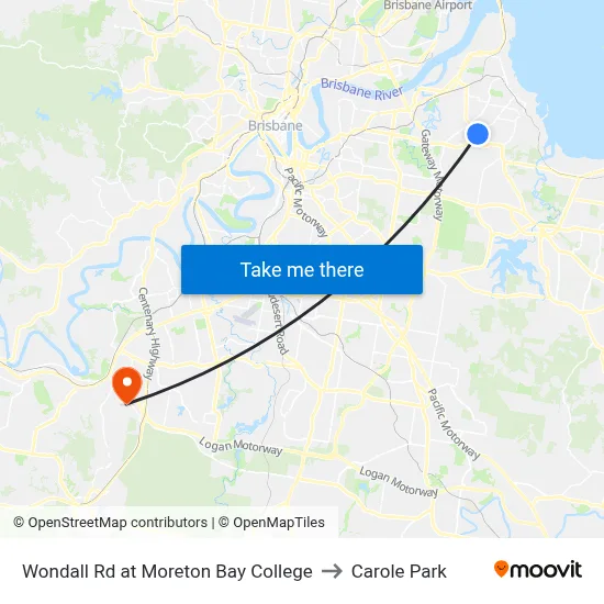 Wondall Rd at Moreton Bay College to Carole Park map