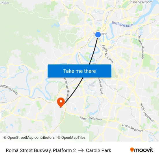 Roma Street Busway, Platform 2 to Carole Park map