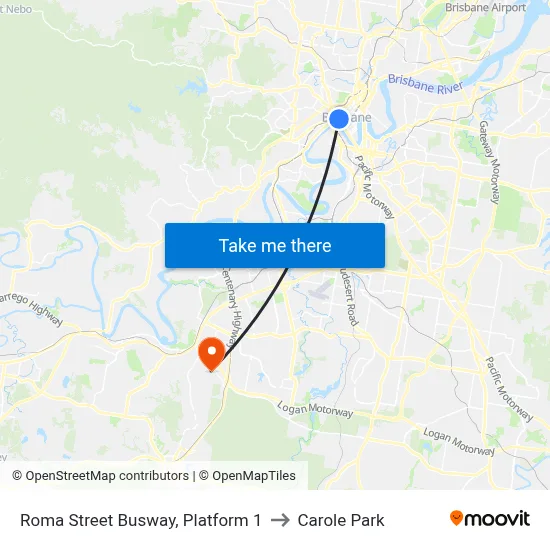 Roma Street Busway, Platform 1 to Carole Park map