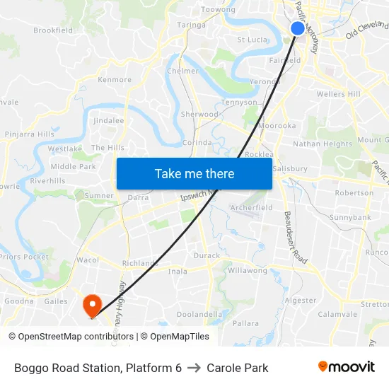 Boggo Road Station, Platform 6 to Carole Park map