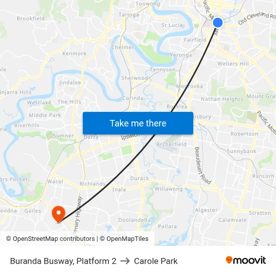 Buranda Busway, Platform 2 to Carole Park map