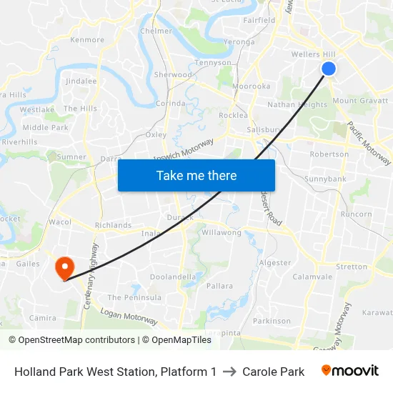 Holland Park West Station, Platform 1 to Carole Park map