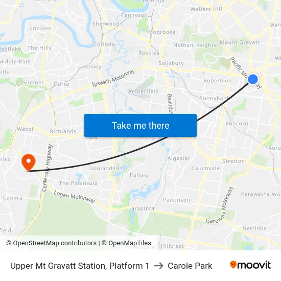 Upper Mt Gravatt Station, Platform 1 to Carole Park map