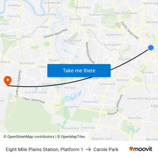 Eight Mile Plains Station, Platform 1 to Carole Park map
