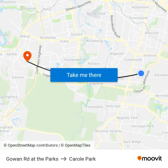 Gowan Rd at the Parks to Carole Park map