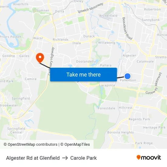 Algester Rd at Glenfield to Carole Park map